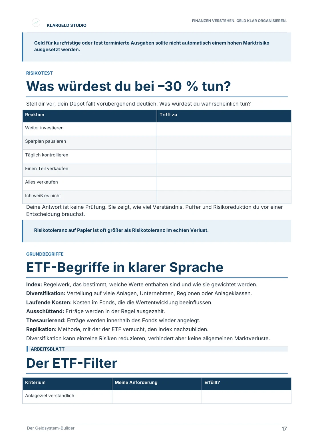 ETF-Risikotest und ETF-Filter